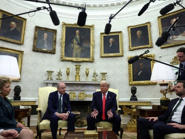 president donald trump reacts during a meeting with irish taoiseach micheal martin with vice president jd vance sitting near them in the oval office at the white house in washington dc on march 12 photo reuters president donald trump reacts during a meeting with irish taoiseach micheal martin with vice president jd vance sitting near them in the oval office at the white house in washington dc on march 12 photo reuters