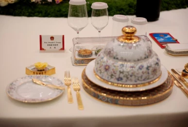 a label at the seat for chinese president xi jinping ahead of a state banquet with u s president donald trump at the great hall of the people in beijing china may 14 2026 reuters