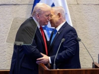us president donald trump and israeli prime minister benjamin netanyahu greet each other at the knesset west jerusalem israel oct 13 2025 photo reuters