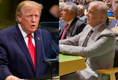 a combination of photos shows us president donald trump and prime minister shehbaz sharif during the 81st session of the united nations general assembly