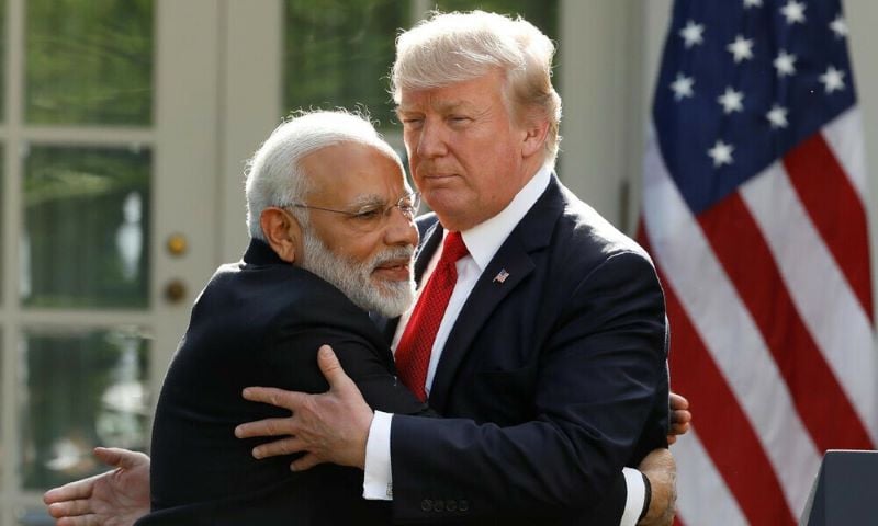 former us president donald trump and indian prime minister modi are in a meeting in usa photo afp