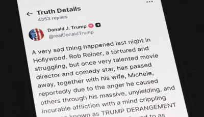 a phone shows us president donald trump s truth social post on the death of actor and director rob reiner in washington dc photo afp a phone shows us president donald trump s truth social post on the death of actor and director rob reiner in washington dc photo afp