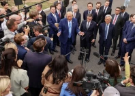 us president donald trump with meta ceo mark zuckerberg us house speaker mike johnson nvidia president and ceo jensen huang openai president greg brockman spacexai founder and ceo elon musk and other tech leaders speaks to the media at the white house driveway following a luncheon for tech leaders in washington dc us september 29 2026 photo reuters