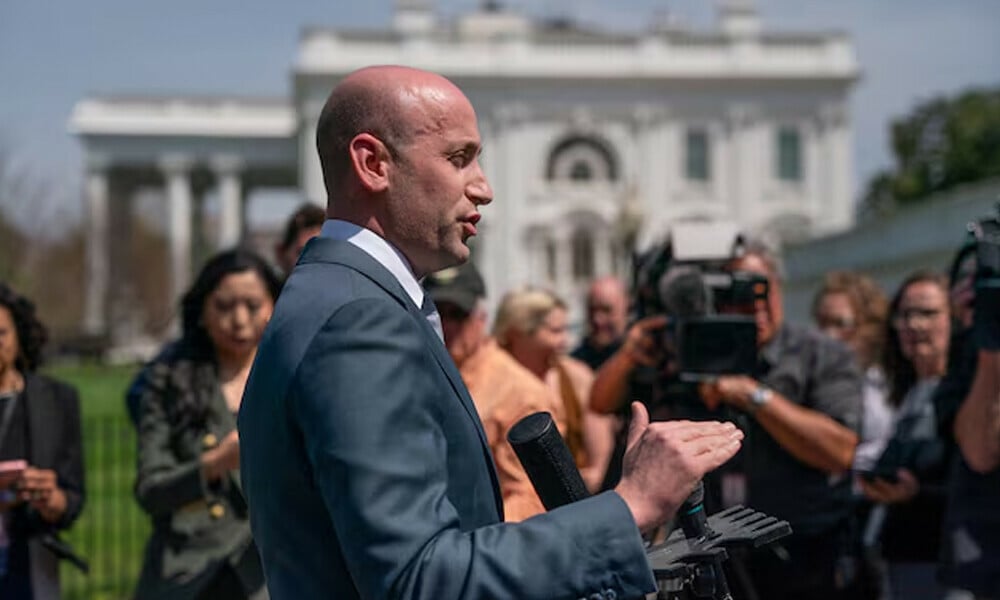 US White House Deputy Chief of Staff Stephen Miller speaks to reporters at the White House in Washington, DC, US, April 18, 2025. Photo: Reuters