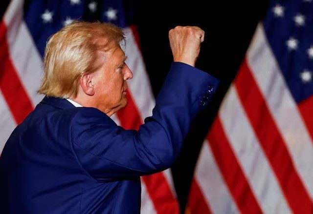 republican presidential nominee and former us president donald trump gestures at a rally in las vegas nevada u s september 13 2024 photo reuters