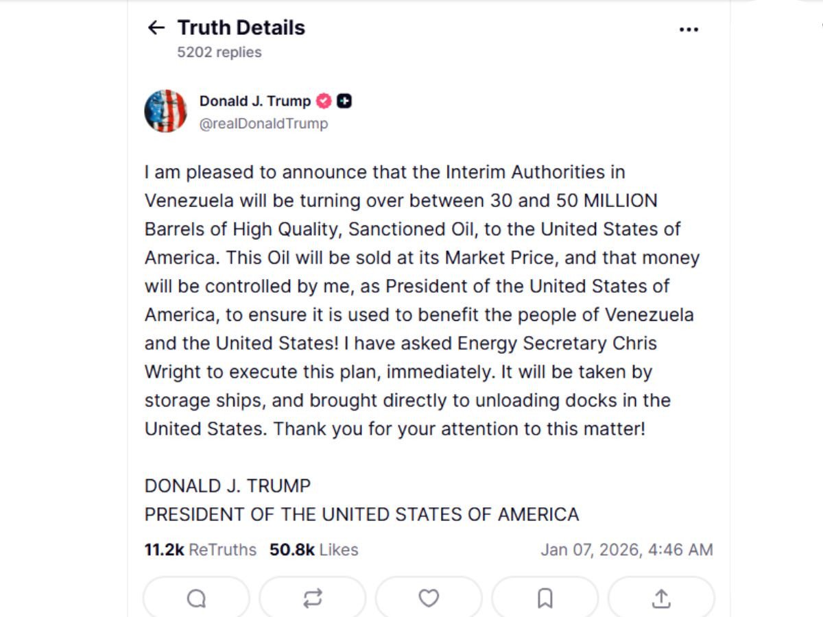 Trump announcing US' oil deal with Venezuela