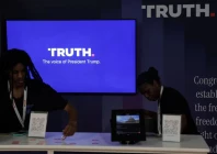 workers straighten the truth social booth at the great american state fair celebrating the 250th anniversary of us independence in washington dc us july 2 2026 photo reuters
