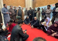 at parliament house allama raja nasir abbas mahmood khan achakzai and barrister gohar ali khan maintained their sit in that began after friday prayers photo express