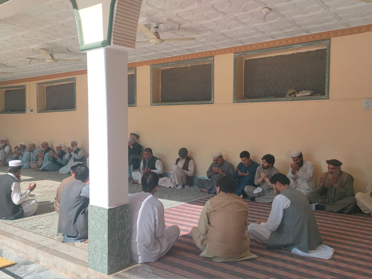 Fateha for Qari Amjad Ali underway at Mayar Jandool mosque in Dir