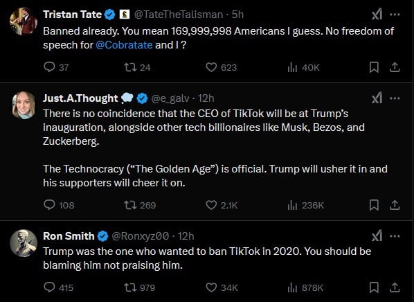 Reactions on X to TikTok's statement. Tristan Tate, Andrew Tate's brother also reacts.