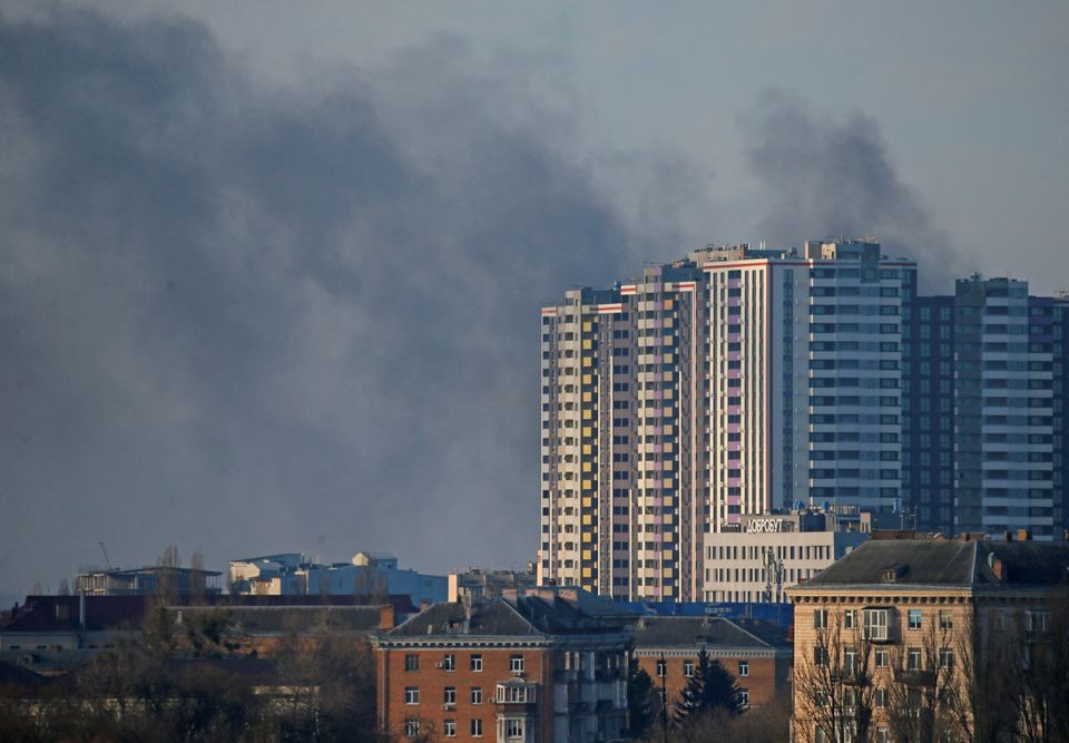 smoke rises after recent shelling in kyiv ukraine photo reuters