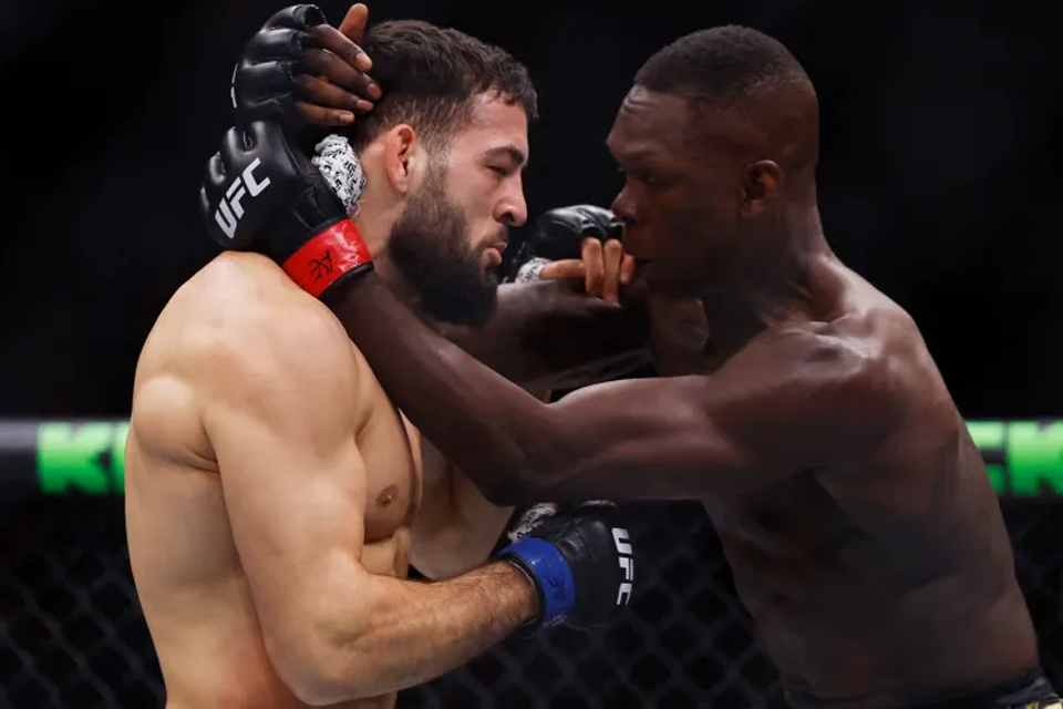 Israel Adesanya in action during his fight against Nassourdine Imavov. Photo: Reuters