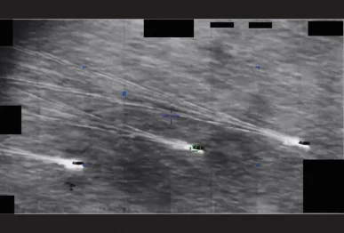 imagery likely derived from an infrared sensor aboard a us military platform operating within the united states central command area of responsibility in 2022 a user uploaded this video to a classified network in june 2024 photo us department of war