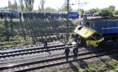train and bus collide in ukraine 43 killed train and bus collide in ukraine 43 killed
