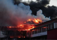 fire and smoke rise at the site of a russian missile and drone strike amid russia s attack on ukraine in the town of brovary in kyiv region ukraine march 14 2026 photo reuters