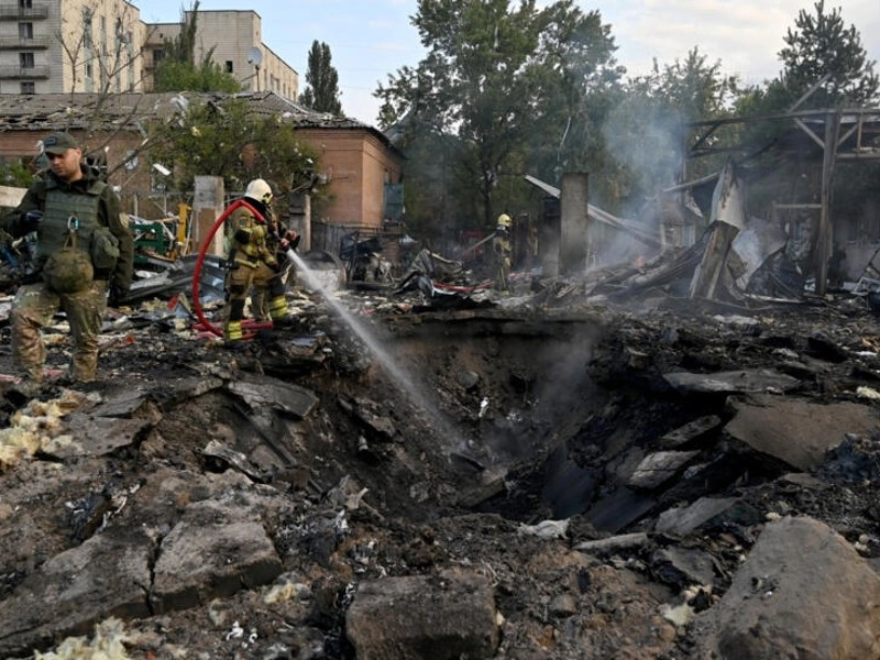 debris from a downed missile wounded several people in kyiv photo afp