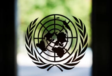 the united nations logo adorns a window at un headquarters in new york city us september 18 2025 photo reuters
