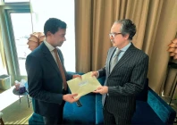 pakistan s permanent representative ambassador asim iftikhar ahmad hands over a letter from deputy prime minister and foreign minister ishaq dar to un security council president ambassador jamal fares alrowaiei of bahrain photo x