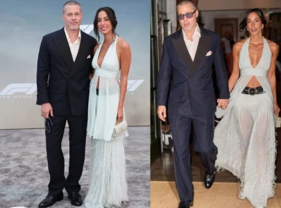 ines de ramon s kiss dodged by brad pitt at f1 premiere