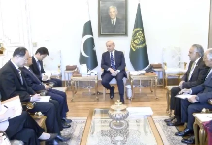 h e jiang zaidong ambassador of the people s republic of china deputy prime minister foreign minister senator mohammad ishaq dar sapm syed tariq fatemi and the foreign secretary were present in a meeting at the pm house today march 26 2026 photo screengrab