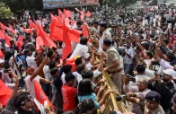 police personnel exchange words with protesters near a barricade during a demonstration by the all india students association aisa demanding the resignation of india s chief election commissioner gyanesh kumar in patna india october 13 2026 photo reuters