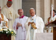 pope leo xiv leads a holy mass in piazza bartolo longo in front of the shrine of the virgin of the rosary of pompei on the first anniversary of his election in pompei italy may 8 2026 photo reuters