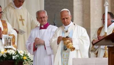 pope leo xiv leads a holy mass in piazza bartolo longo in front of the shrine of the virgin of the rosary of pompei on the first anniversary of his election in pompei italy may 8 2026 photo reuters