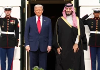 us president donald trump stands next to saudi crown prince and prime minister mohammed bin salman during an arrival ceremony on the south lawn of the white house in washington dc us november 18 2025