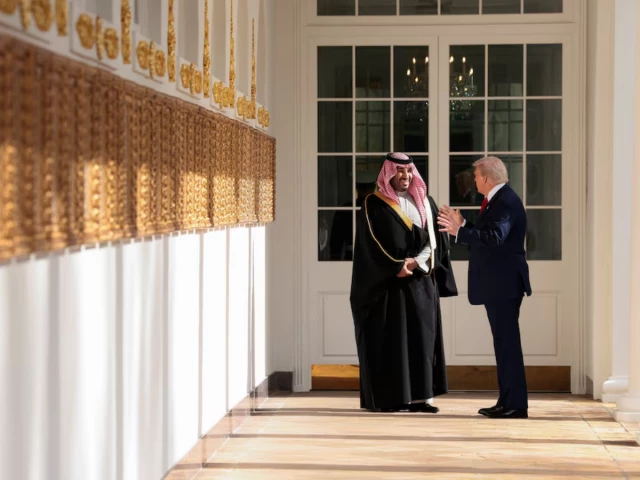 us president donald trump and saudi crown prince and prime minister mohammed bin salman speak in the colonnade at the white house in washington dc us november 18 2025