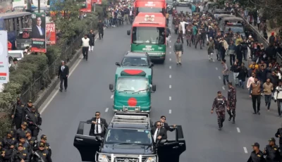 security forces escort a vehicle carrying the body of bangladesh s former prime minister khaleda zia in a convoy for her funeral in dhaka december 31 2025 photo reuters