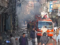 massive fire swept through a shopping centre in quetta on tuesday destroying more than 120 shops photo express