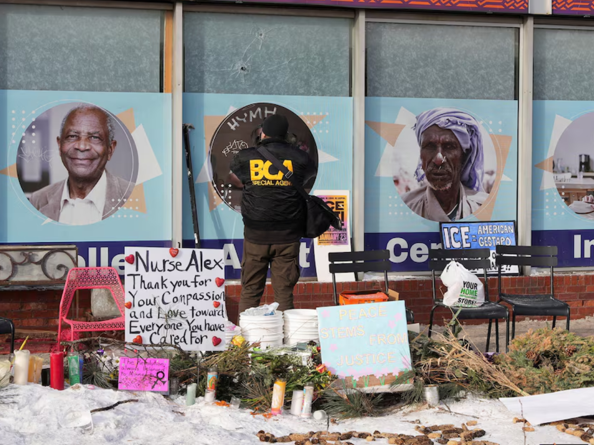 A member of the Bureau of Criminal Apprehension (BCA) works at the site where a man identified as Alex Pretti was fatally shot by federal immigration agents trying to detain him, in Minneapolis, Minnesota, US, January 25, 2026 PHOTO: REUTERS