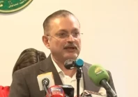 sindh transport minister sharjeel memon speaking at the inauguration ceremony of ev taxis in karachi photo screengrab