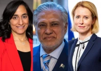 canadian foreign minister anita anand l foreign minister ishaq dar m european union hrvp kaja kallas r