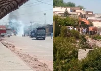 an anti encroachment operation by the capital development authority cda in islamabad triggered strong reactions from protesters who set two official vehicles on fire april 14 2026 photo express