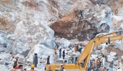 landsliding due to a blast during mining operations in the palodheri hills of rustam in khyber pakhtunkhwa s mardan district on march 31 photo express