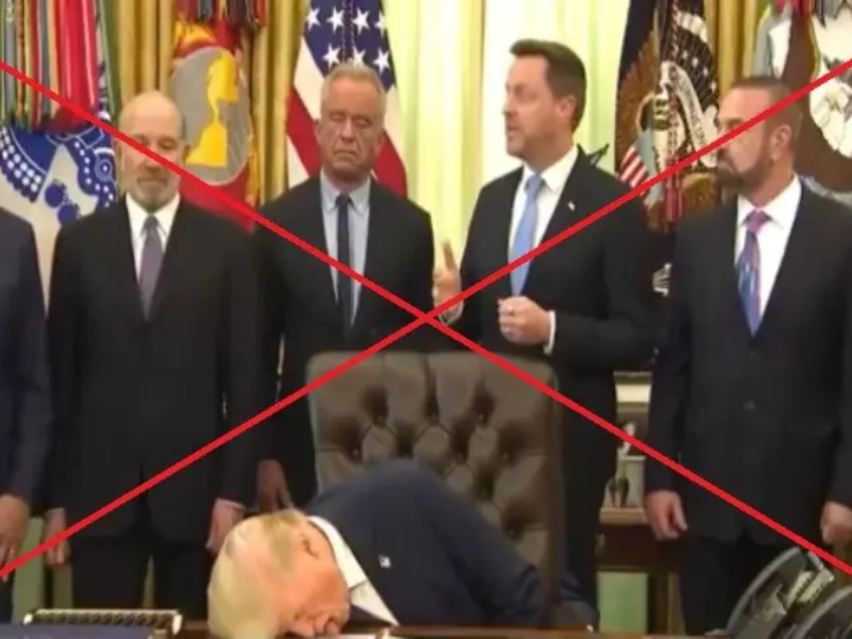 Doctored video falsely shows Trump hitting his head during White House event