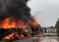a container truck carrying clothing caught fire on the indus highway in dera ismail khan photo express