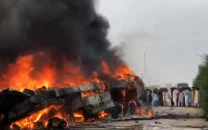 fire breaks out in cargo truck indus highway in dera ismail khan