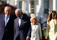 l r us president donald trump britain s king charles iii britain s queen camilla and first lady melania trump walk toward the white house beehive for a tour on the south lawn of the white photo afp