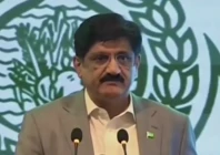 sindh chief minister murad ali shah speaking at a ceremony marking the first anniversary of marka e haq in karachi screengrab