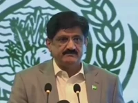 sindh chief minister murad ali shah speaking at a ceremony marking the first anniversary of marka e haq in karachi screengrab