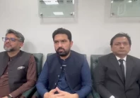 k p finance adviser muzammil aslam and chief minister sohail afridi speaking to reporters screengrab