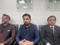 k p finance adviser muzammil aslam and chief minister sohail afridi speaking to reporters screengrab