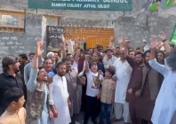 pml n workers chanting outside a polling station in gilgit photo pml n x screengrab