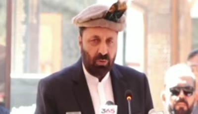 gilgit baltistan s newly sworn in chief minister pakistan peoples party s ppp amjad hussain giving an address at his oath taking ceremony screengrab