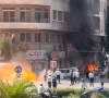 smoke and fire rise at the site where explosive devices blew up near a hotel where french president emmanuel macron was meant to be staying in damascus syria in this screengrab obtained from a video july 7 2026 photo reuters