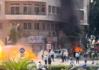 smoke and fire rise at the site where explosive devices blew up near a hotel where french president emmanuel macron was meant to be staying in damascus syria in this screengrab obtained from a video july 7 2026 photo reuters