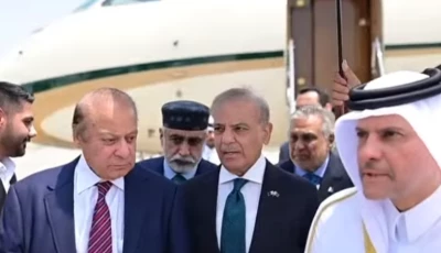 prime minister shehbaz sharif pml n president nawaz sharif and deputy prime minister ishaq dar land in doha screengrab