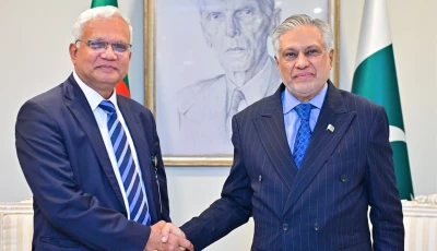 deputy prime minister and foreign minister ishaq dar meets with bangladesh s minister for women children and social welfare dr a z m zahid hossain photo fo